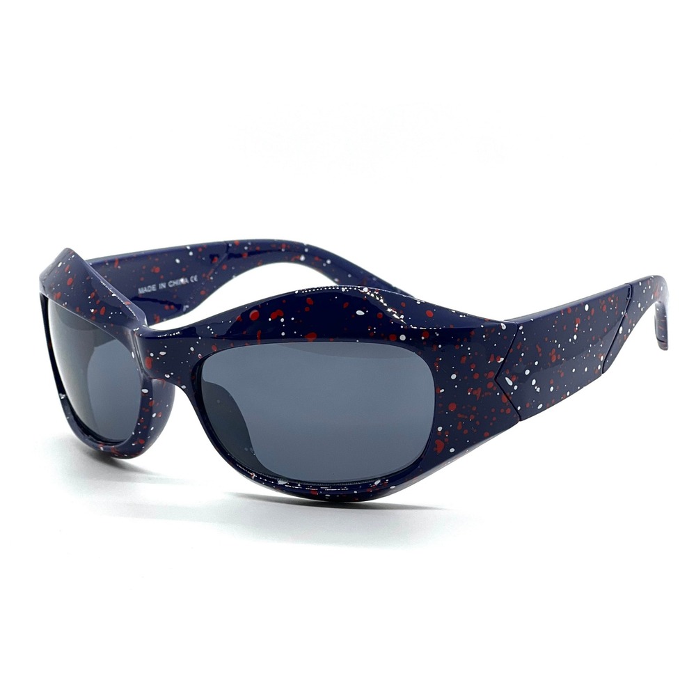 Sunglasses Blue Frame Black Lens Street Trendy Wear‎ Shield Wrap Around UV400 - Picture 3 of 6